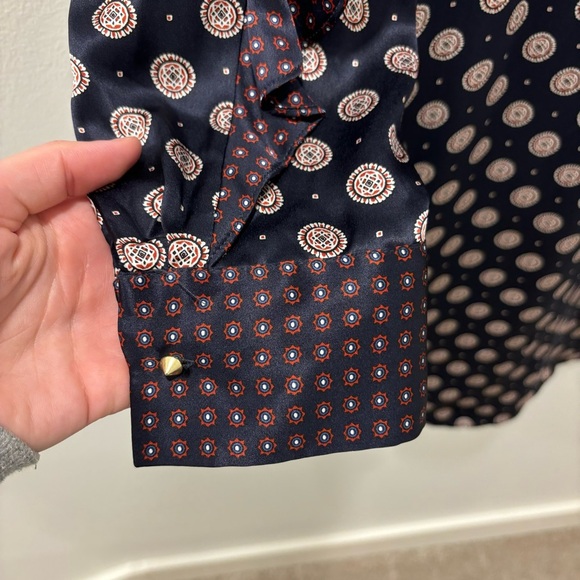 Banana Republic 100% Silk Foulard Long Sleeve Shift Mini Dress Blue Red Ruffle - Picture 8 of 15